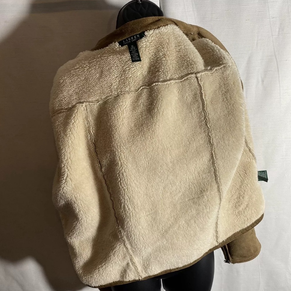 Lauren Ralph Lauren Women’s Faux Suede Sherpa Lined Moto Jacket Brown XL - Picture 11 of 14